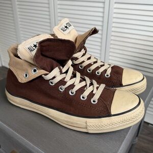 Y2K Converse All Star Double Tongue Brown Tan Khaki High Top Sneakers Shoes